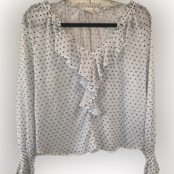 ❤️🔥5/20$ GAP💫 Women’s White/Black Swiss Polka Dot Ruffle V-Neck Blouse - Picture 1 of 11